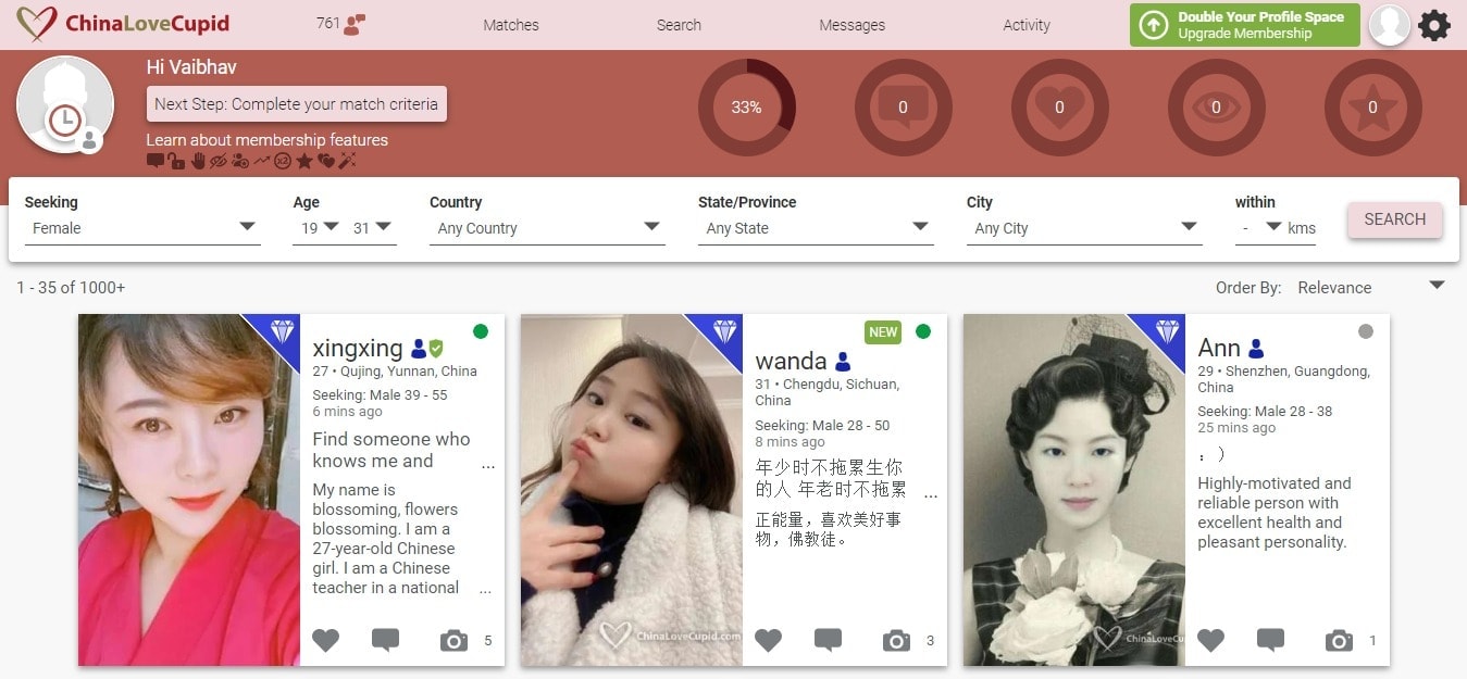 ChinaLove Cupid - complete dashboard