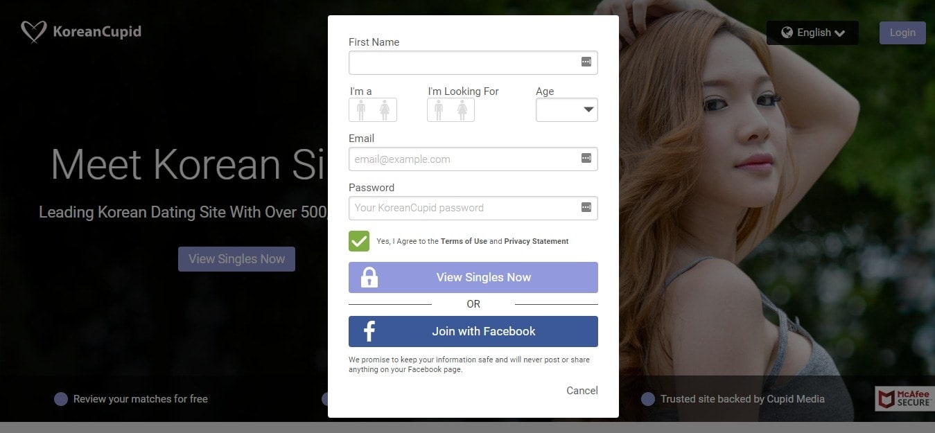 Join Korean dating site - with facebook