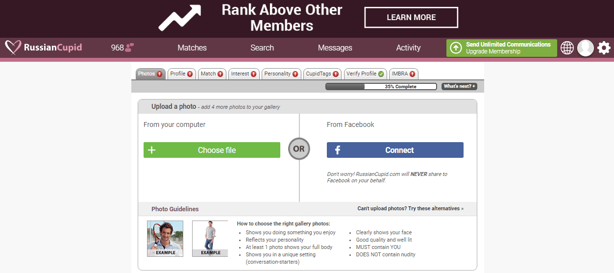 RussianCupid com - upgrade profile