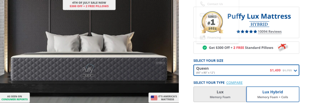 Puffy.com Review- Puffy lux mattress #1 hybrid mattress